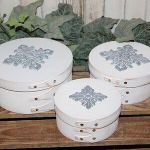 NEW! Shabby French Gray & White Nesting Wood Shaker Boxes Trinket Decor Boxes